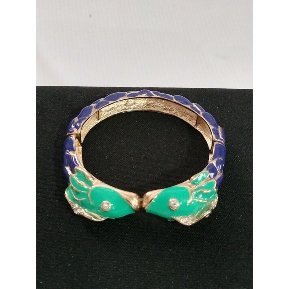 80"s Kissing Fish Turquoise Blue Enamel  bracelet - Picture 2 of 5